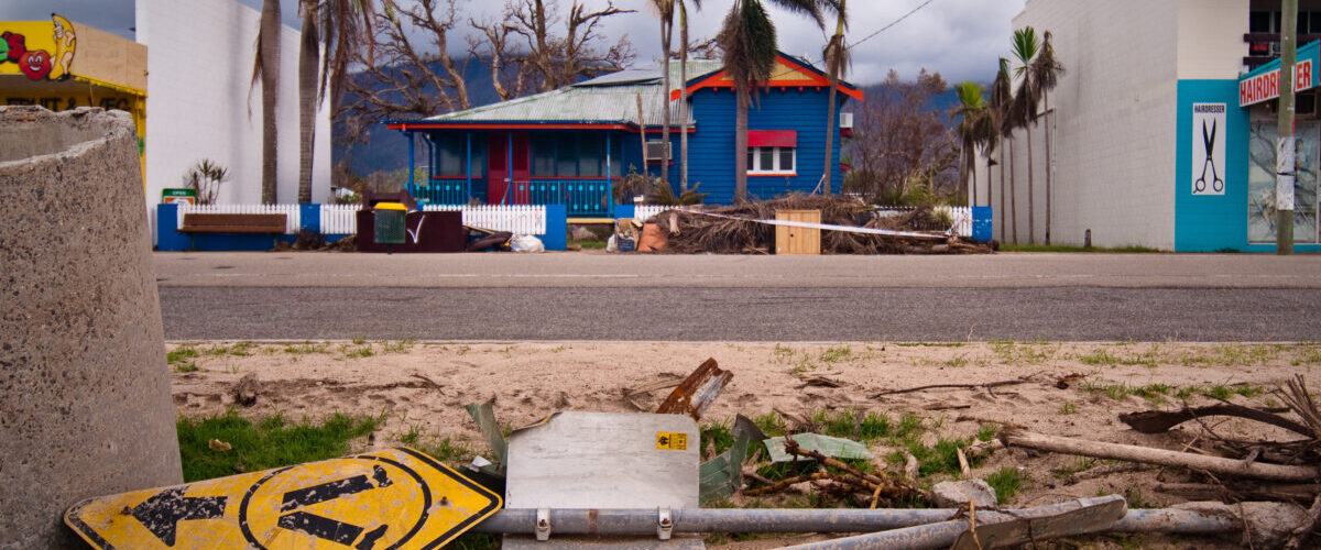 Damage caused by Tropical Cyclone Yasi, in Cardwell, Australia. TC Yasi struck the Queensland coast as a Category 5 system in the early hours of February 3, 2011, causing significant damage. The worst affected areas included the towns of Innisfail, Mission Beach, Tully and Cardwell.